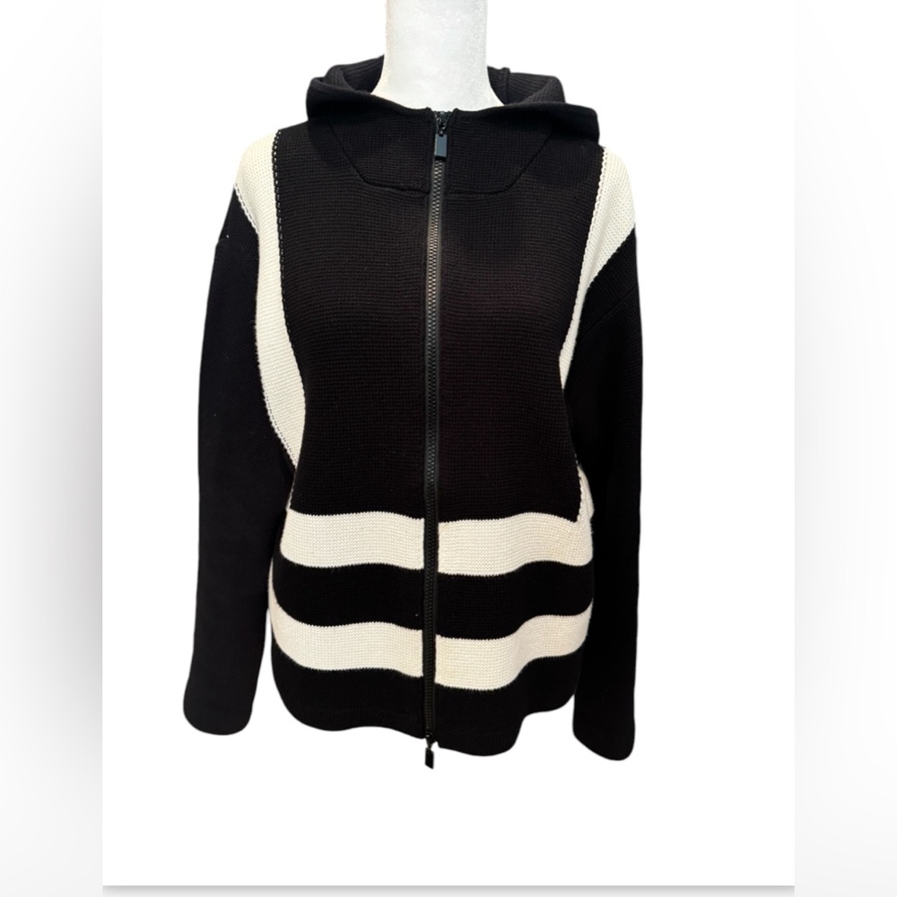 W by Worth black and white heavy cotton hooded cardigan
